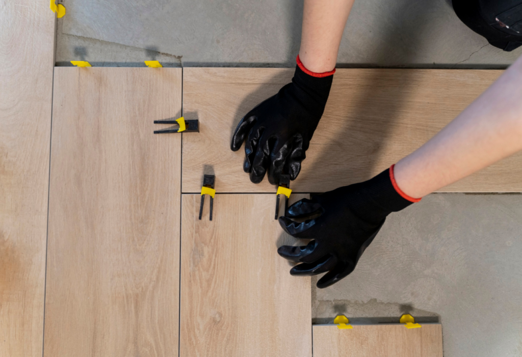 Top View Worker Tiling Floor 1