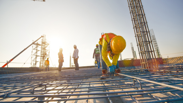 Construction Workers Fabricating Steel Reinforcement Bar Construction Site 1